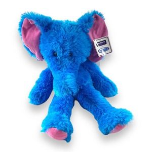 Elephant Plush Stuffed Animal Blue Fur Floppy Pink Ears Soft Squishy Body 19” L